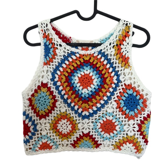 SOLD Altar’d State Crochet Knit Colorful Vibrant Boho Sleeveless Crop Top Small - Picture 2 of 7